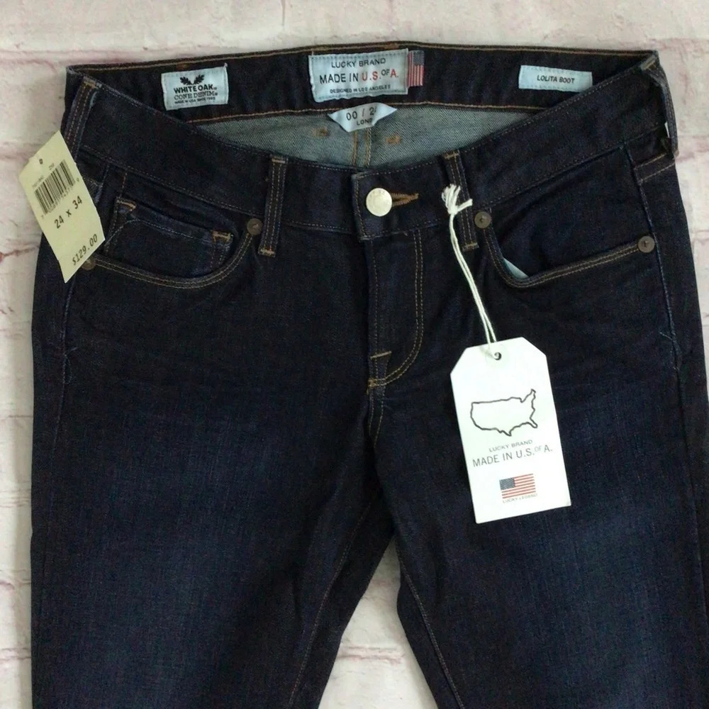 Lucky Brand Lolita Boot Dark Wash Denim Blue Jeans - Size 00 24/34 Long - Picture 3 of 11